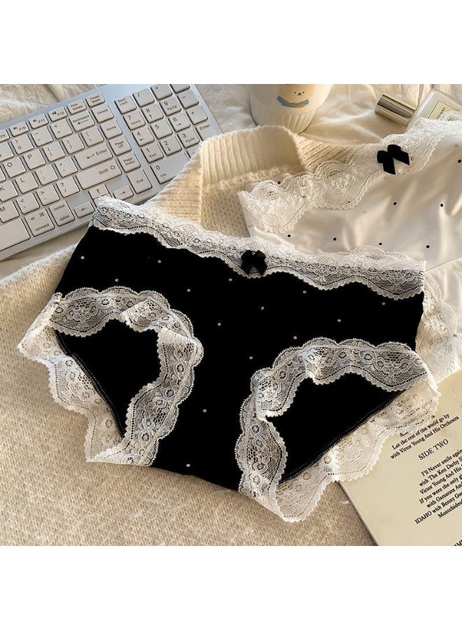 6PCS/SET French silk panties for women polka dot bow girl student thong - Image 4